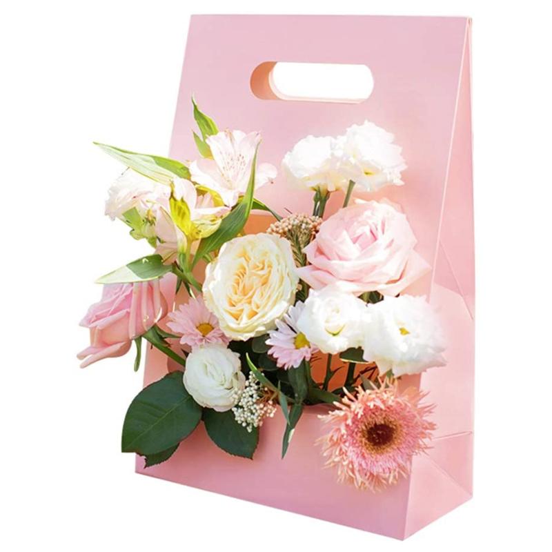 

Gift Wrap 5pcs Kraft Flower Carrier Bag Waterproof Paper Bouquet Bags Box With Handle Floral Arrangement Craft For Valentine's Day