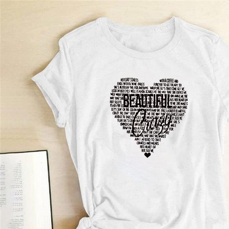 

womens beautiful ciasy letter big heart love printed women t shirt round neck casual tee roupas, White