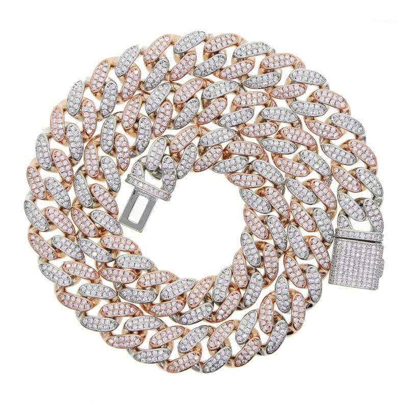 

High Quality Hip Hop Bling Men Boy Jewelry Classic 5A CZ Cubic Zirconia Iced Out Two Tone Cuban Necklace Chains