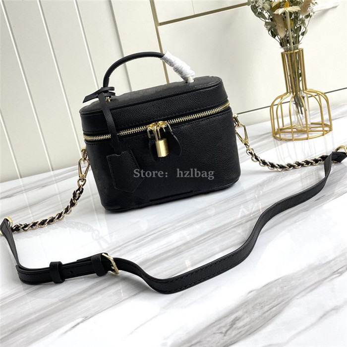 

Vanity PM Totes bag Cream/Bois de Rose Pink Monograms Empreinte leather Purse Wallet Key bell Padlock Shoulder Bags fashionably small bag M45599, Color 02