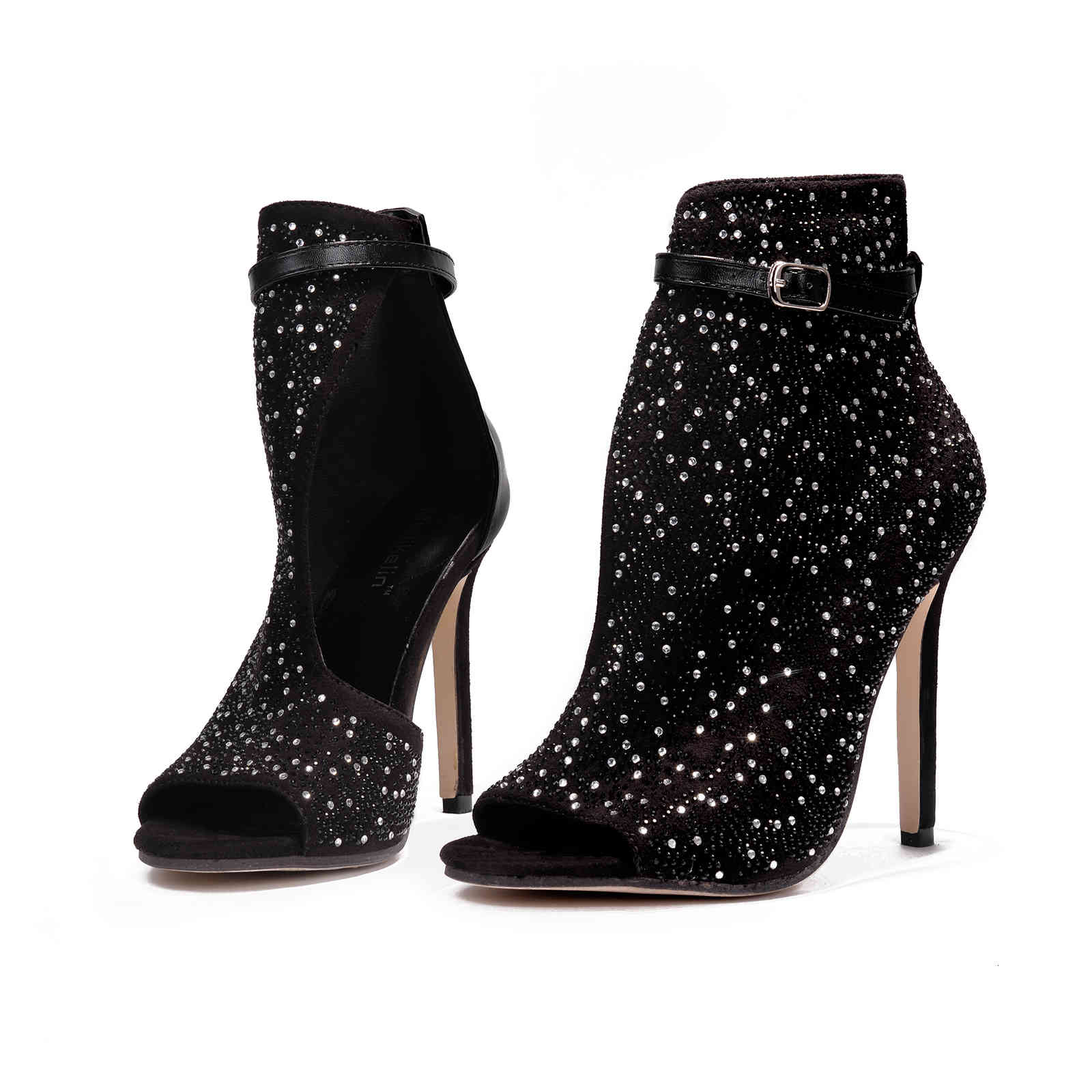 

Dress Shoes 11cm black rhinestone peep toe ankle bootie fashion women shoes ladies high heels pumps size 35 to 40 FPJF