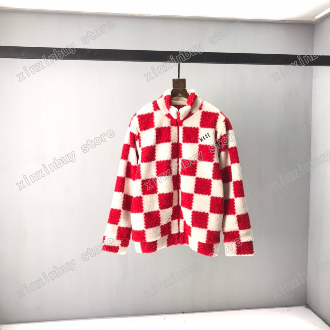 

21ss Autumn Sportwear designers Jackets Stand Collar Artificial cashmere lattice clothes streetwear Coats Outerwear men Clothing white red XS-L, Multi