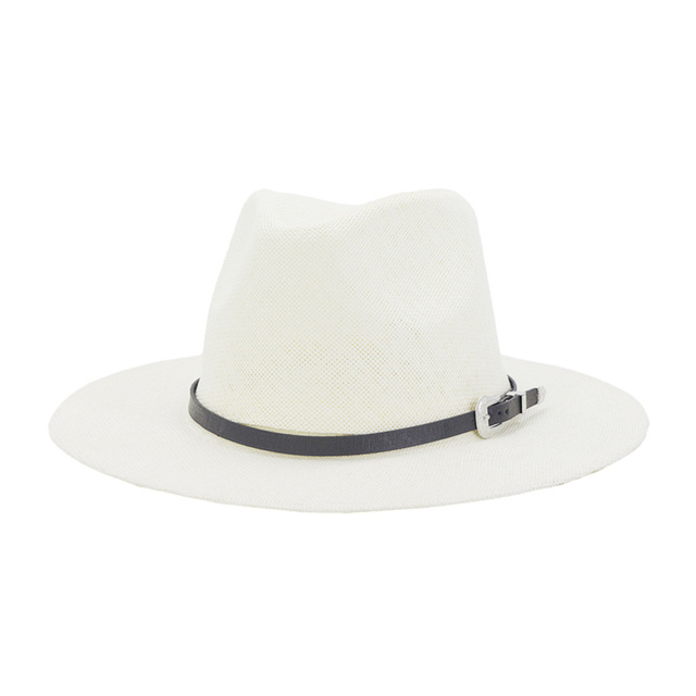 

panamas men caps solid belt band paper summer straw hats khaki white black formal wedding dress outdoor beach summer women hats