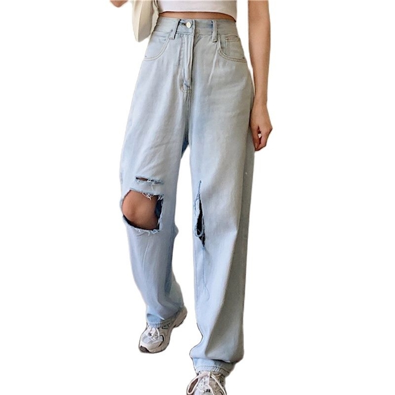 

Casual jeans ripped personality loose straight-leg women summer Korean fashion women' clothing 210520, Blue