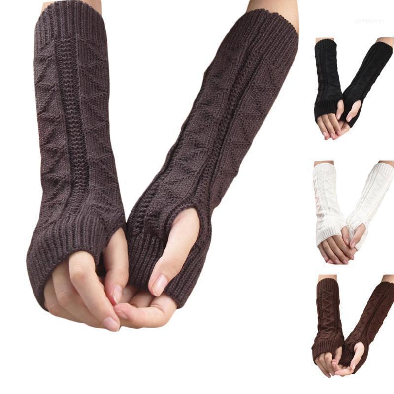

Winter Long Gloves Arm Cover Classic Black Fingerless Cotton Wrist Ladies Sleeve Knitted Womens1