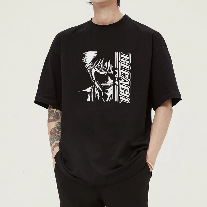 

Japanese Anime BLEACH T Shirt Men Kawaii Cool Cartoon Kurosaki ichigo Tshirt Tees Harajuku Summer Hip Hop Male Tops Unisex, White