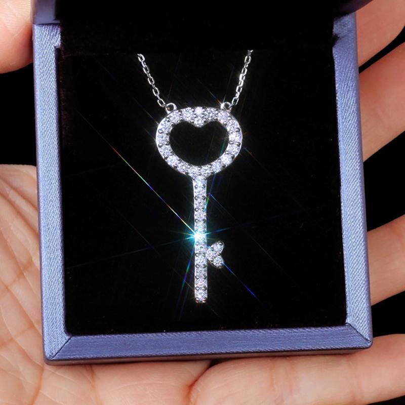 Pendant Necklaces Trendy Creative Silver Plated Key For Women Shine CZ Stone Full Paved Fashion Jewelry Daily Wear Party Gift-image-711777204