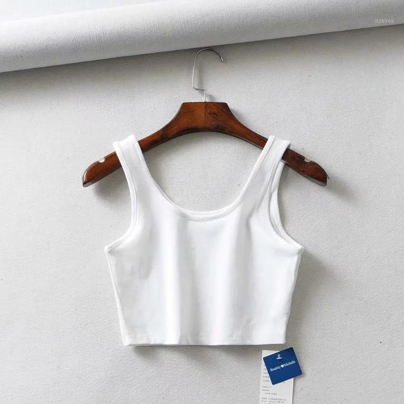 

Sexy Women Summer Crop Tops Sleeveless Short Cotton U Collar Knitted Bar Camisoles & Tanks, White