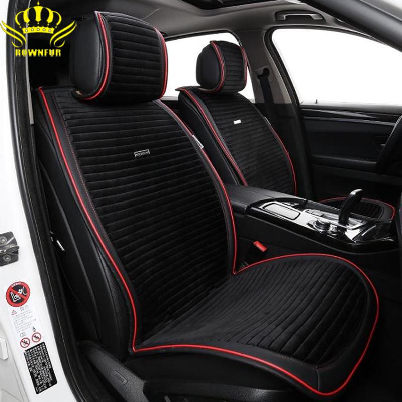

Car Seat Covers Plush Striped Universal Cushion With Leather Edge Cover FIt For Most Cars Warm Winter Interiors