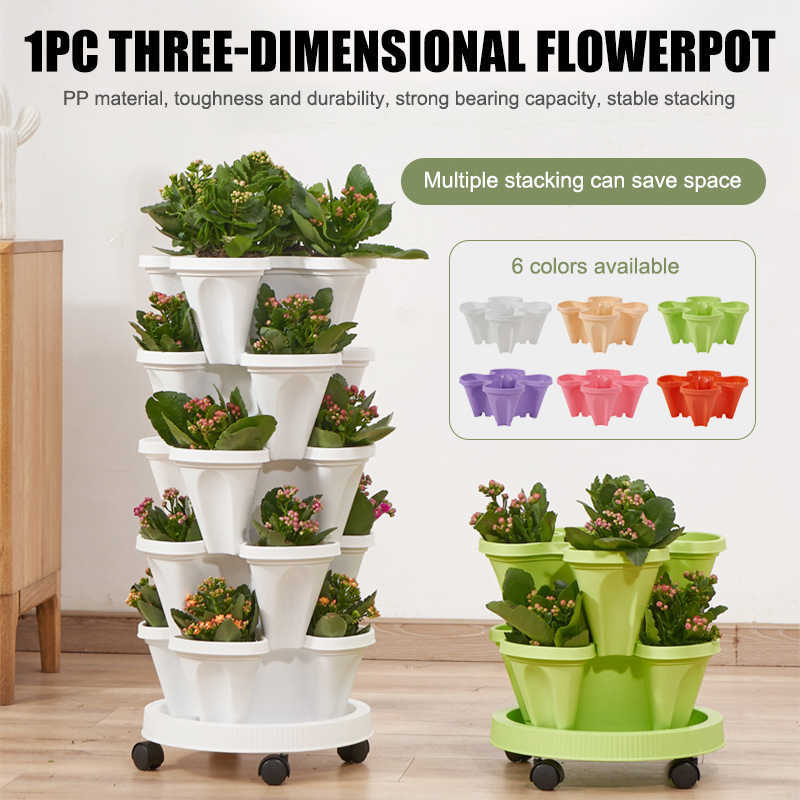 

Stack-Up Type Planter Flower Pot Plastic Stackable Vase for Vegetables Strawberry Flower Planting Flower Pot Garden Planters 210615
