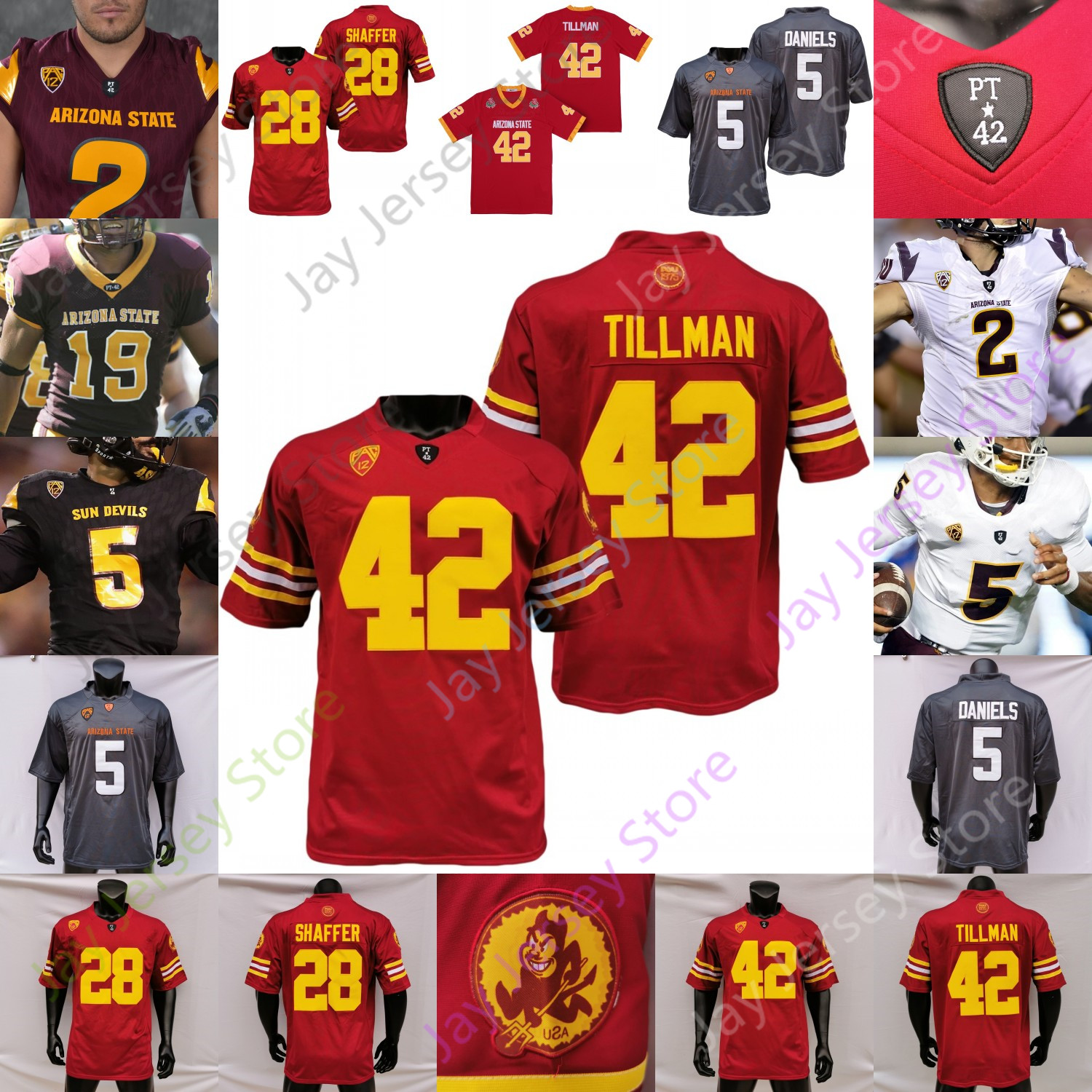 

Arizona State ASU NCAA College Football Jersey Pat Tillman Jayden Daniels Trayanum White Bourguet Daniyel Ngata Hodges Johnson Darien Butler DeAndre Pierce, Red i