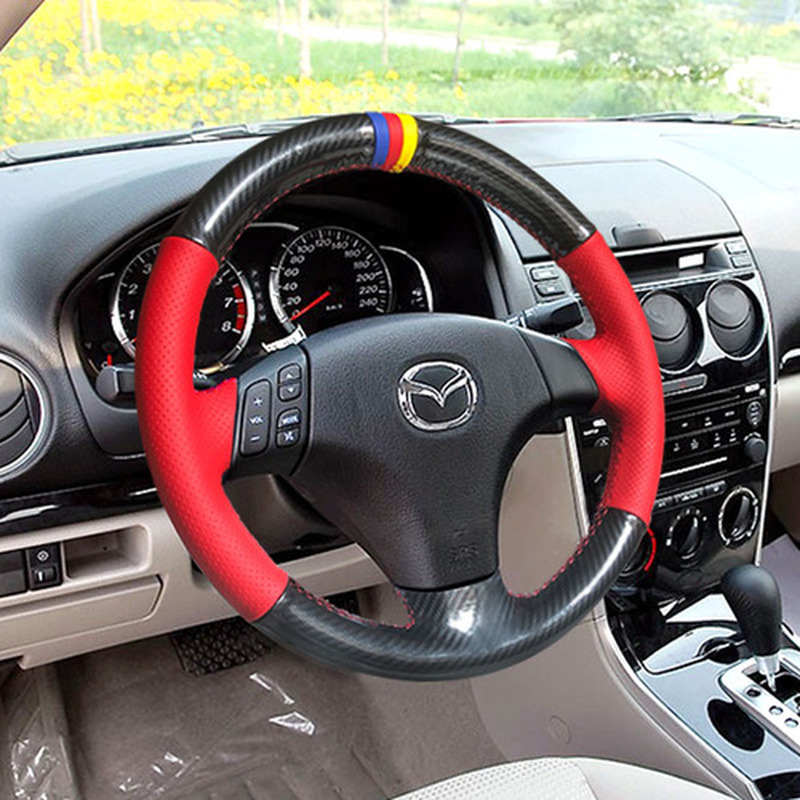 

For Mazda old 6/3 DIY custom hand-stitched leather steering wheel cover