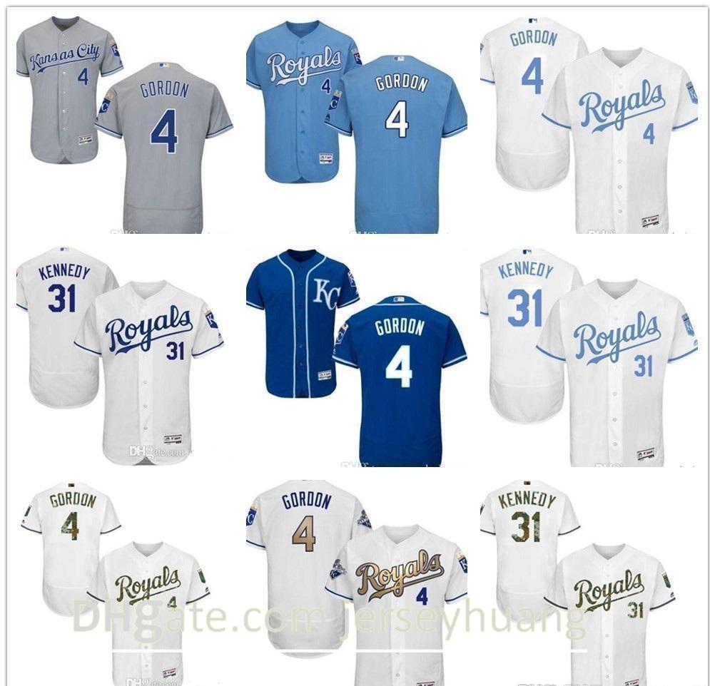 

Wholesale Custom Men Women Youth KC Royals Jersey #4 Alex Gordon 31 Ian Kennedy Blue Grey Baseball Jerseys, Colour 2