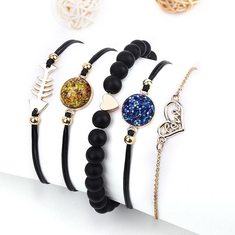 

Charm Bracelets Spring Fashion Bohemia Love Shape Hand Cuff Link Chain Bracelet Bangle For Women Fish Bone Gold Femme Jewelryt