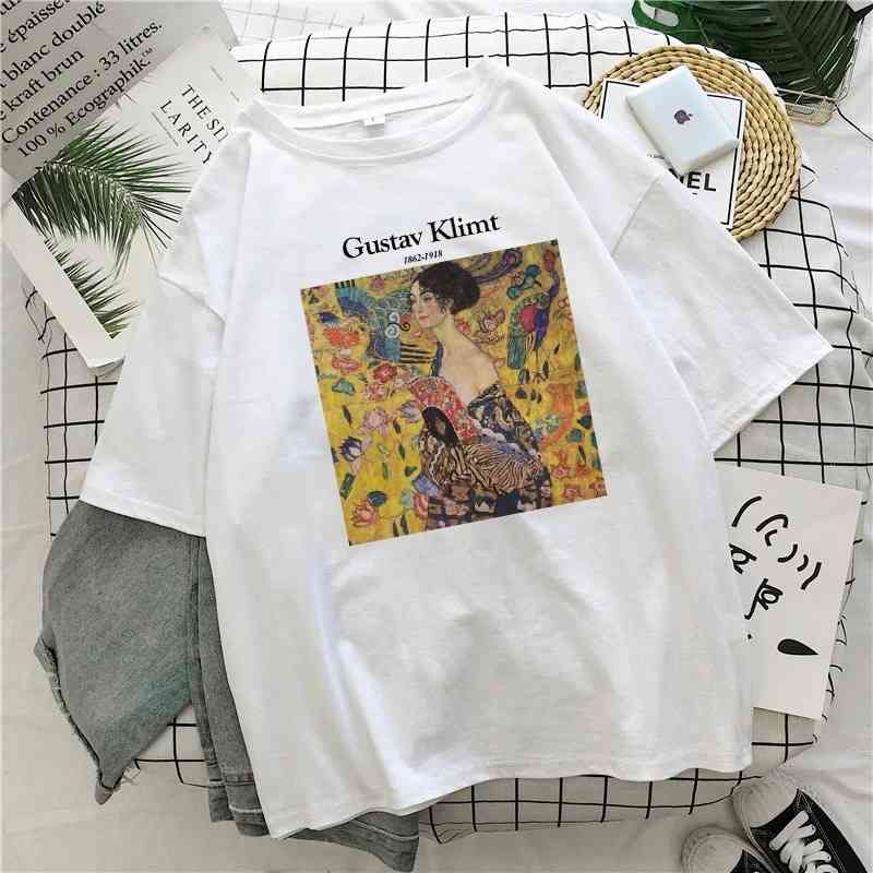 

Gustav Klimt Women Tshirts Aesthetic Oil Painting Harajuku Hipster Summer Fashion Ulzzang Vintage Graphic Oversized Tee Tops 210518, White
