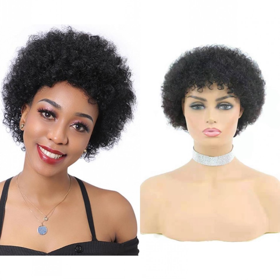 

Brazilian Afro Curly 13x4 Lace Front Wigs 8 inch Remy Human Hair Lace Frontal Wig Pre Plucked for Women, Natural color