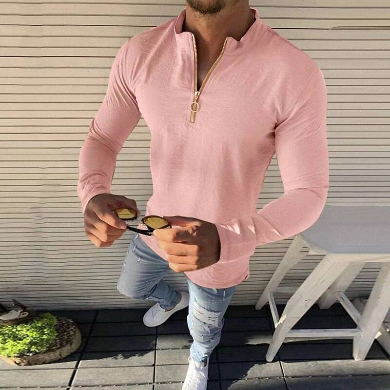 Men's Shirt Solid Color Turndown Street Casual Zipper Long Sleeve Tops Casual Fashion Breathable Light Pink White Yellow / Spring / Summer g9qS