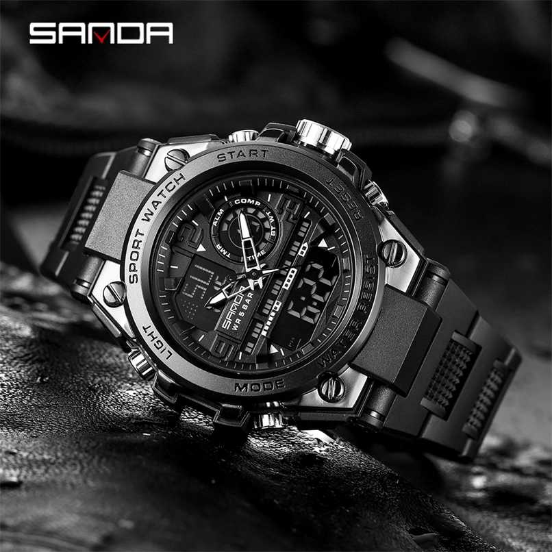 

SANDA G Style Men Digital Watch Shock Military Sports Watches Dual Display Waterproof Electronic Wristwatch Relogio Masculino 220208, Silver
