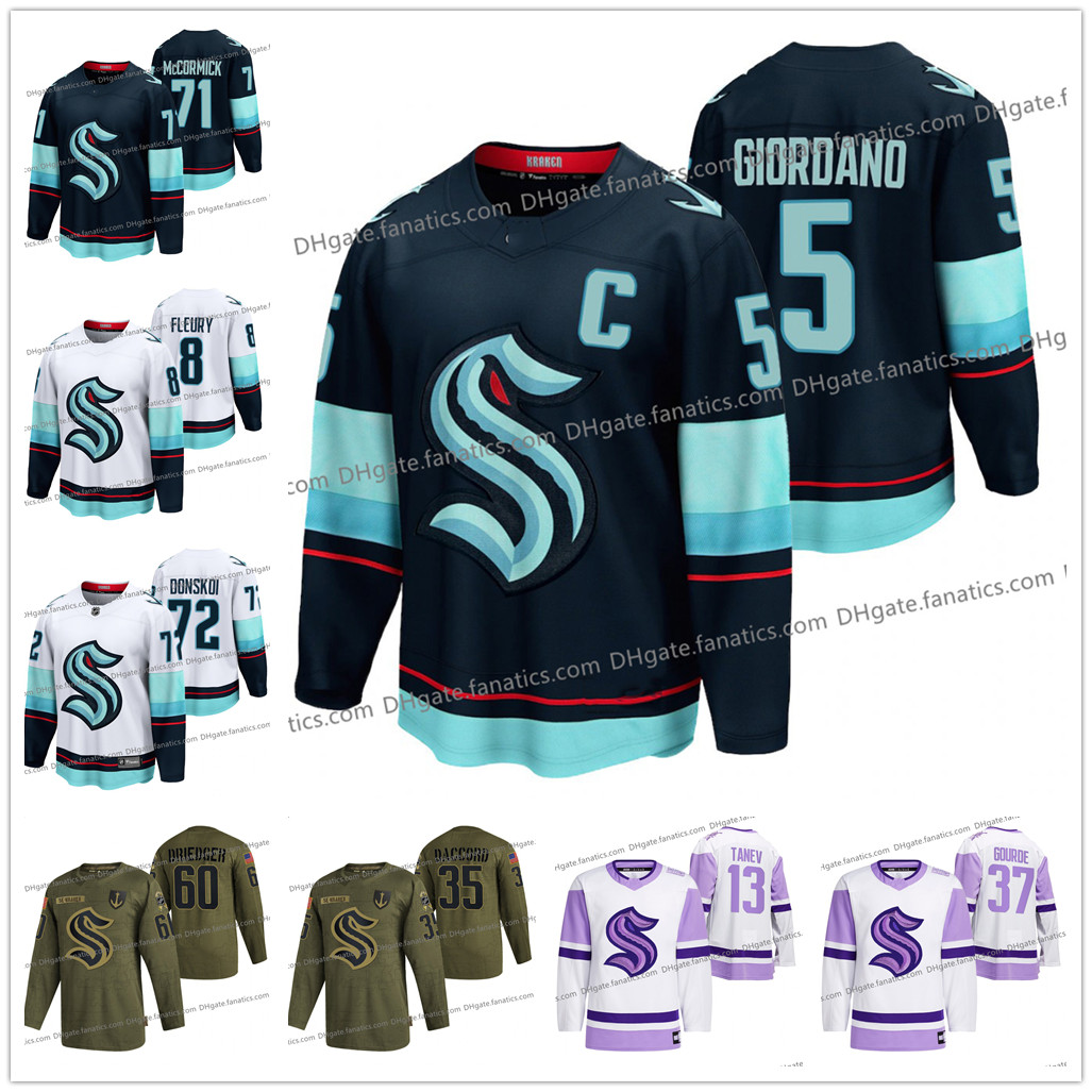 

2021 HockeyFightsCancer Seattle Kraken Jersey Matthew Beniers Mark Giordano Yanni Gourde Brandon Tanev Eberle Jeremy Lauzon Chris Driedger M, Black;red