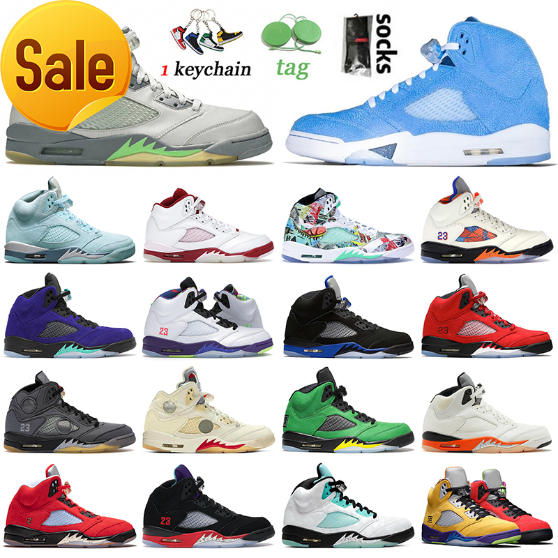 

New Quality 5 5s Basketball Shoes Mens Womens UNC Green Bean Sail White Black Muslin Racer Blue Raging Bull Bluebird, C38 bluebird 40-47