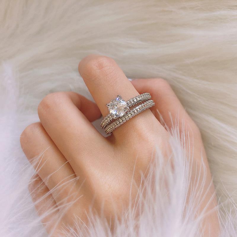 

Cluster Rings Princess Style Engagement Ring Set For Women Luxury Wedding Cubic Zirconia Rose Gold Color Fashion Jewelry KCR071, Golden;silver