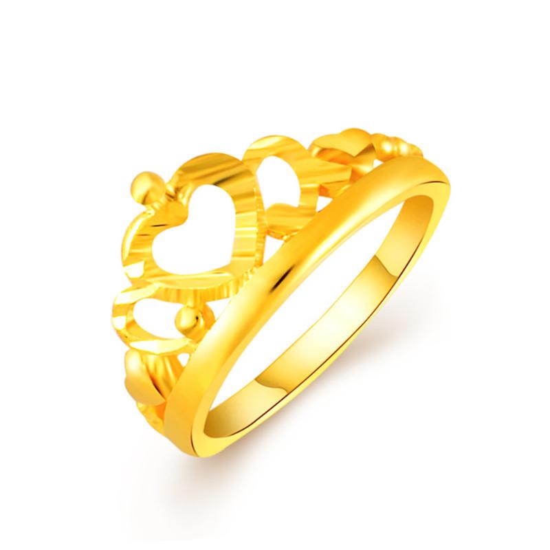 

Cluster Rings Top Quality Pure Gold Color Heart Crown 24K Filled Fashion Elegant Women For Wedding Party Jewelry