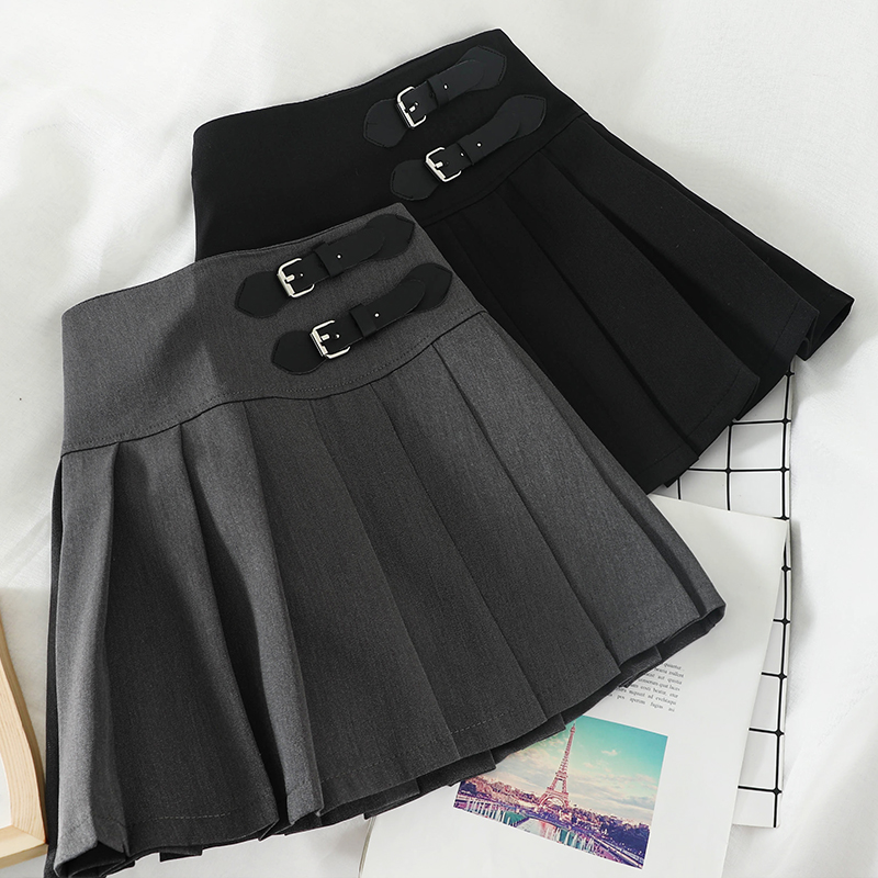 

HELIAR Women JK Skirts Preppy Pleated Mini Skirts Grey A-line Mini Wide Leg Harajuku Skirts 2021 Spring For Women, Black