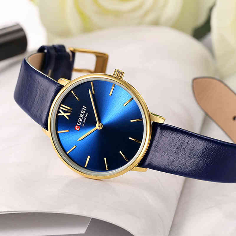 

Top Brand CURREN Women Watches Simple Ladies Japanese Luxury Quartz Wristwatch Leather Girl Waterproof Clock Gift Reloj Mujer 210517, Blue