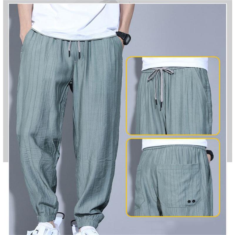 

Men's Pants 2022 Summer Fashion Ice Silk Ultra-thin Casual Loose Outdoor Comfort Elastic Waist Sport Trousers Pantalones De Hombre, Black