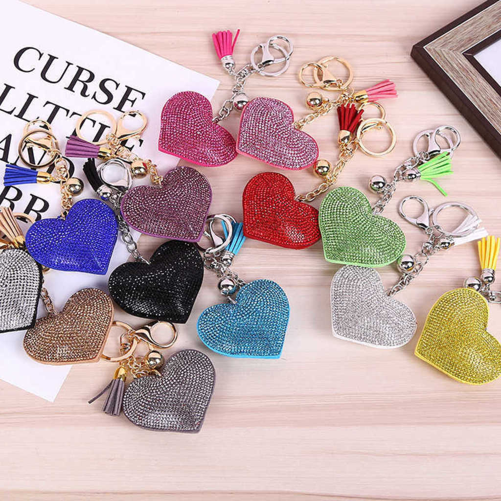 

Candy Colors Fashion Drill Love Heart Shape Keychain Crafts Accessories Tassel Bag Key Ring Pendant Jewelry Home Decor Handmade Diy Supplies G641V77, As pic shown