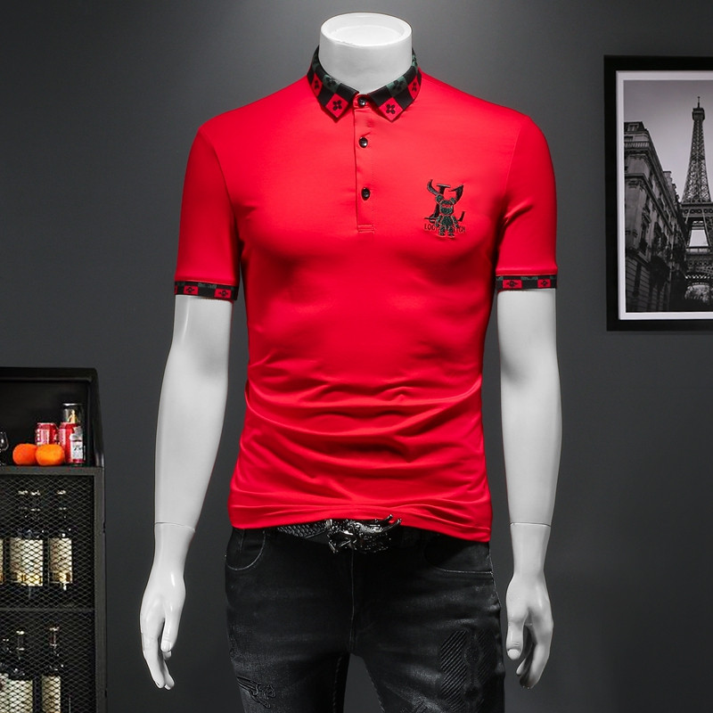

2022 summer new tops ice silk embroidery printed short-sleeved POLO shirts men's round neck cotton fashion trend slim bottoming shirts, Extra amount