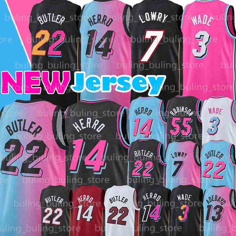 

2021 2022 Jimmy 22 Butler Jersey Dwayne 3 Wade Tyler 14 Herro Kyle 7 Lowry Basketball Jerseys Dwyane Bam 13 Adebayo anniversary 55 Robinson Kendrick 25 Nunn 75th Mens, Jersey(r h)