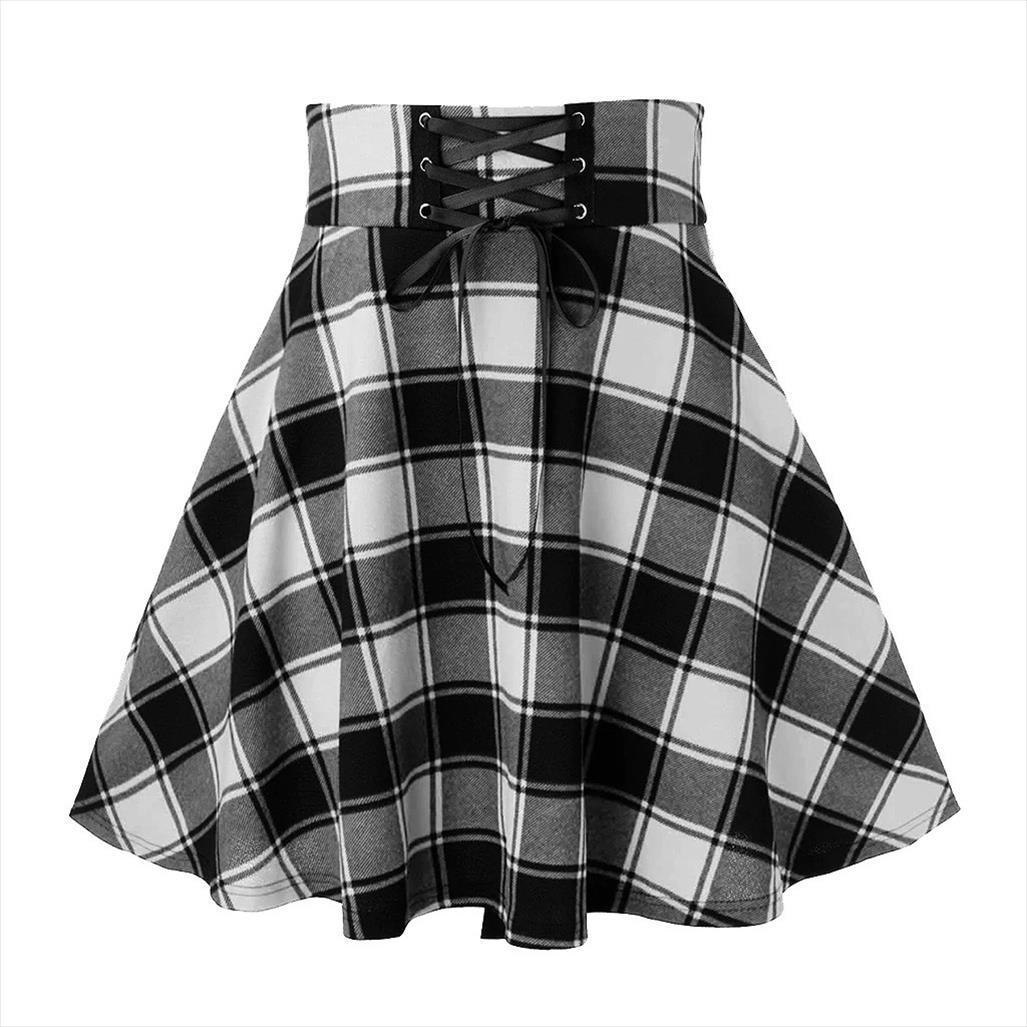 

mini y2k plaid summer streetwear women skirt casual gothic style high waist short dresses a line white, Black