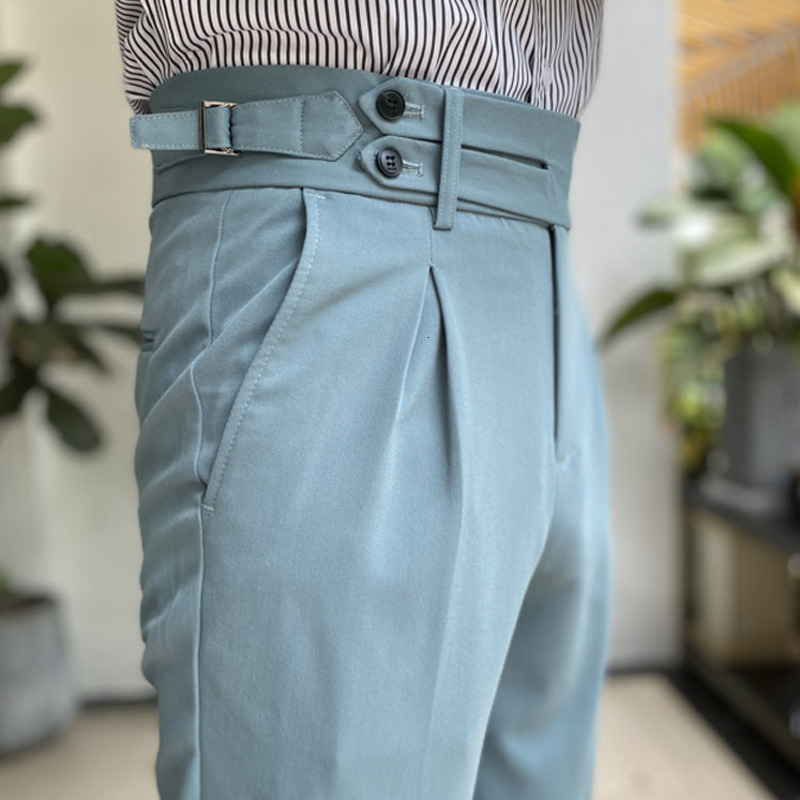 

Men's Pants 2021 men's high waist straight pants, Italian formal pants with belt, ready to wear, Black
