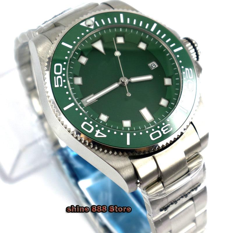 

Wristwatches 43mm Sterile Green Dial Sapphire Glass Luxury Luminous Date Ceramic Bezel Automatic Men's Watch, Normal movement