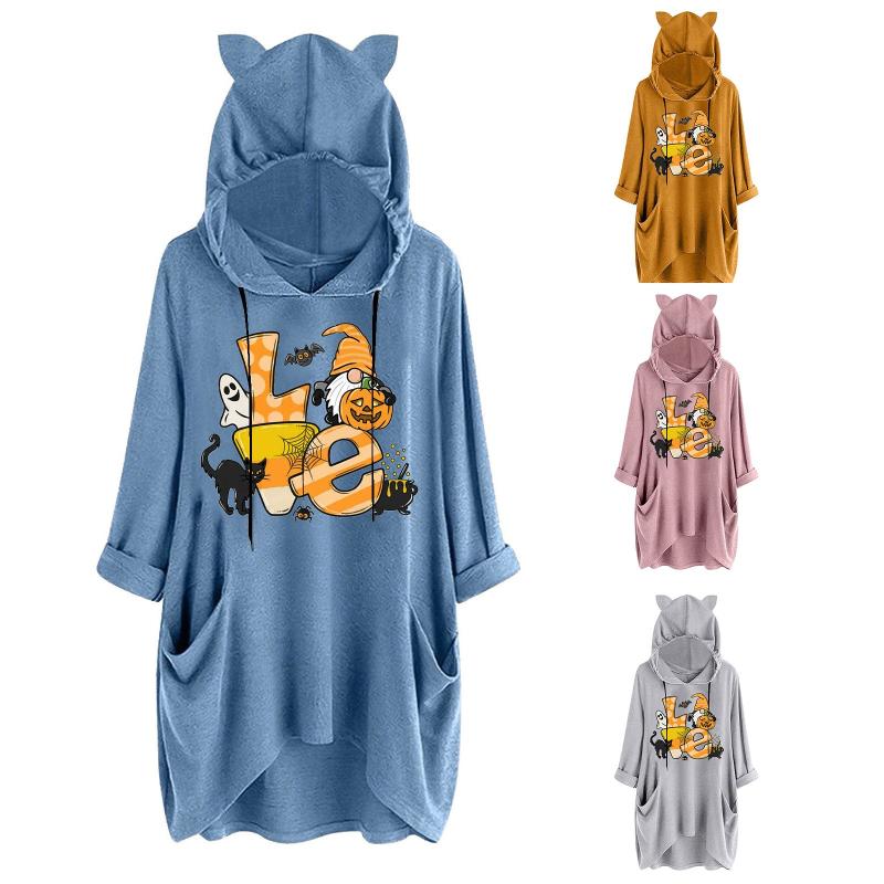 

Women' Hoodies & Sweatshirts Graphic Halloween Women Oversized Fashion Casual Print Hooded Long Sleeve Pocket Shirts Top Femme Moletom, Yellow