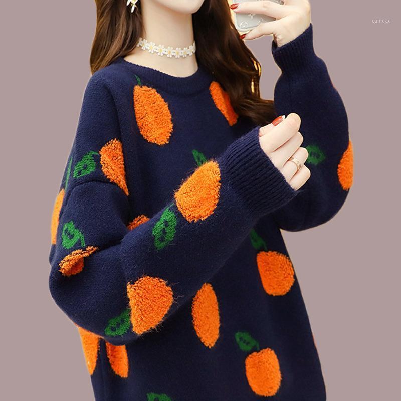 

Sweaters Women Cute Fruit Casual Korean Style Pullover 2021 Autumn Winter Warm Jumper Oversize Vintage Chic Knitted Sweater Women's, Yellow