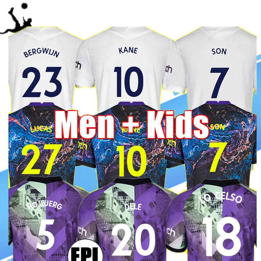 

21  KANE SON BERGWIJN Soccer Jerseys HOJBJERG colorful Away 2021 2022 LUCAS DELE Third 3rd Tottenham Football kit shirt BRYAN purple tops Men kids sets, Home+patch