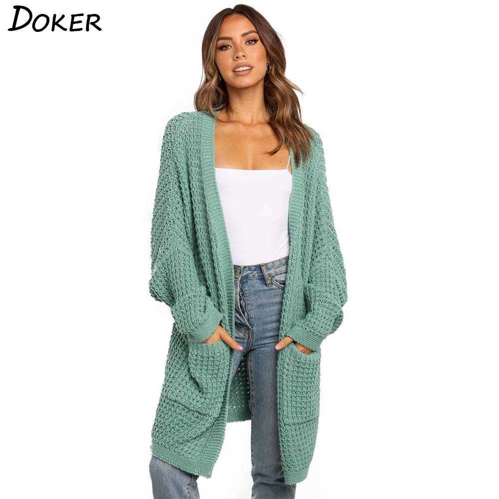 

Autumn Winter Long Knitted Cardigan For Women Sleeve Loose Ladies Sweater Vintage Casual Cardigans Knit Coat Femme 210604, Navy blue-6