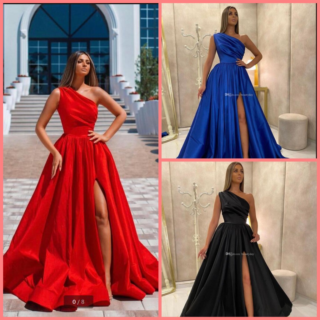 

Sexy Red Evening Dresses 2021 With One Shoulder strap Dubai Formal Gowns Party saudi Arabic Middle East High Split prom dress Custom Made, Orange