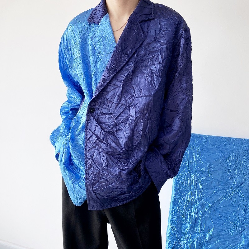 

Jackets Japanese Vintage Blazer Collar Long Sleeve Loose Casual Shirts Men Streetwear Fashion Shirt Man Tops Blouse, Blue