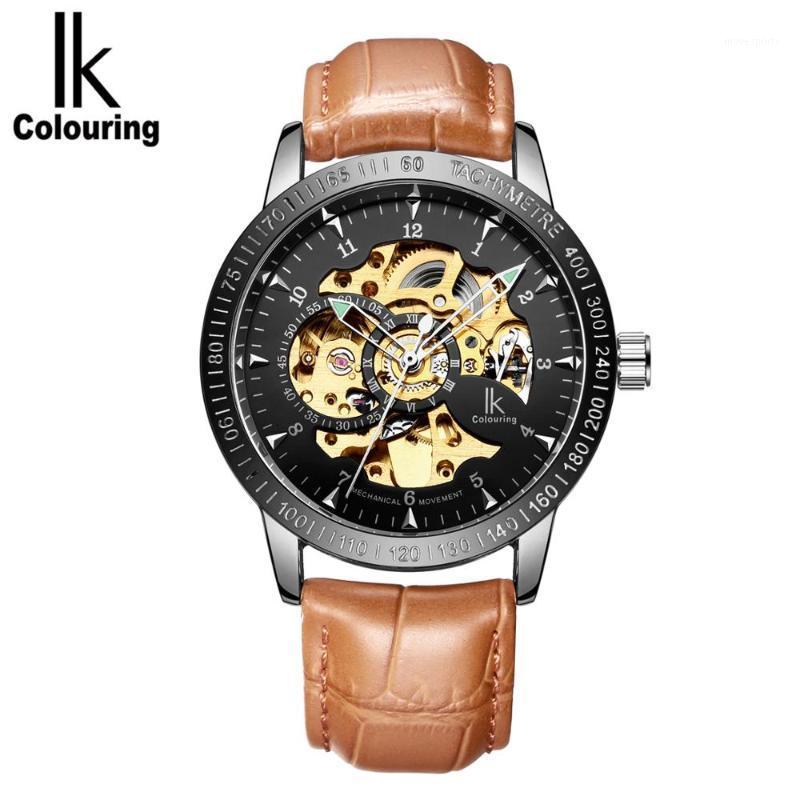 

Colouring Mechanical Men Watch Skeleton Steampunk Automatic Self Winding Male Clock Genuine Leather Strap Wristwatch Kol Saat Wristwatches, Silver black bk