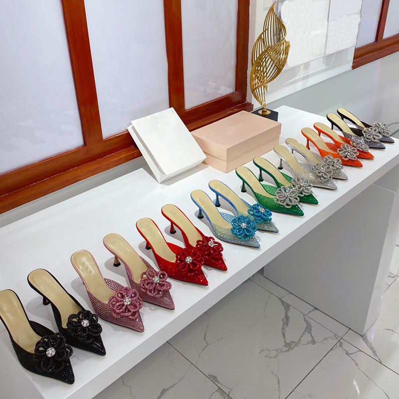 

newest heeled slippers Luxury Designer Flower Crystal Embellishments sandals Transparent PVC shoes Large size quality womens slipper factory footwear, Clear
