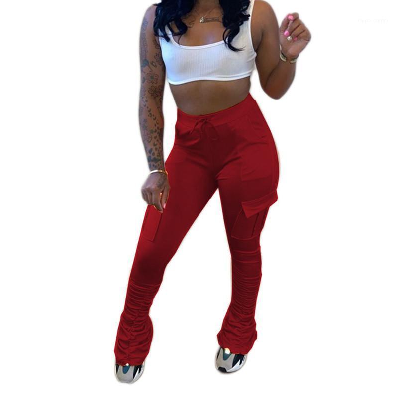 

High Waist Stacked Leggings Flare Sweatpants Women 2021 Fall Neon Joggers Elastic Bell Bottom Trouser Ruched Cargo Pants Women' & Capris, Black