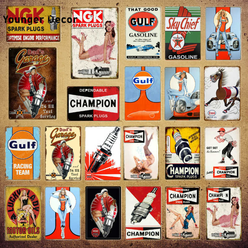 

That Good Gulf Gasoline NGK Spark Plugs Vintage Decor Motor Oil Metal Tin Signs Racing Team Poster Garage Wall Plaque YI-153 Q0723