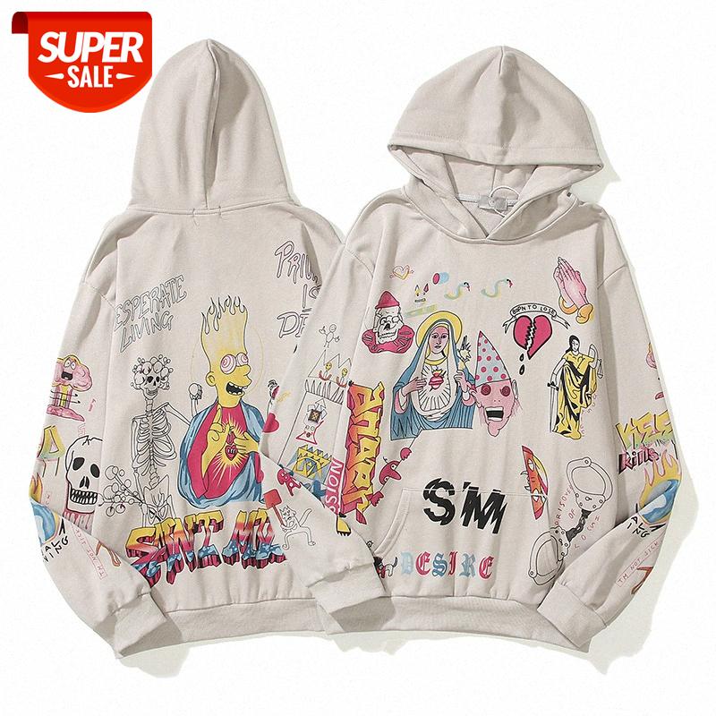 

Men's hip hop flow loose print men and women couple fashion terry sweater #uq0w, Black