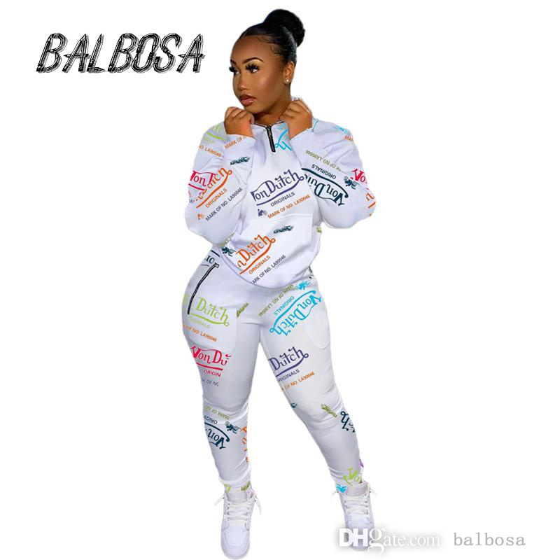 

Jogger Women Tracksuits Two Piece Set Long Sleeve Chic Printed Sweatshirt Top And High Waist Sport Pants Casual Outfits, White