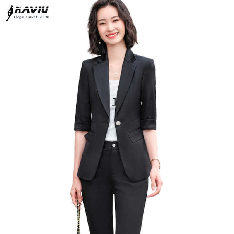 

High End Fashion Suit Spring Temperament Formal Slim Half Sleeve Blazer And Pants Office Ladies Business Work Wear 210604, White coat and pants