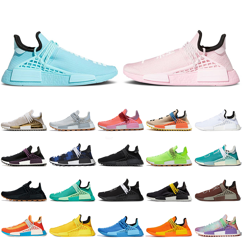 

2021 Top Sellling Pharrell williams women mens running shoes Pink Blue Green NMD Human Race Black Grey Trainers Nerd Solar Pack Sports Sneakers, #29 human race heart mind 36-47