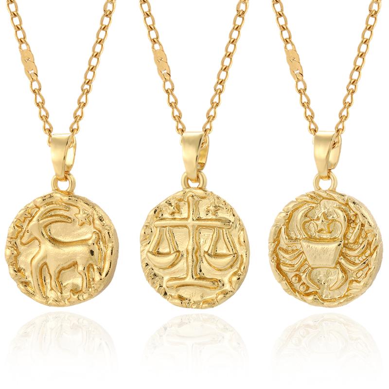 

Pendant Necklaces 12 Zodiac Constellations Necklace For Women Gold Amulet Woman's Collars Long Stainless Steel Chains Link, Silver